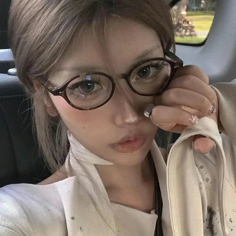 57230 New Oval Anti Blue Light Glasses Women Fashion Rivet Transparent Spectacles Optical Prescription Eyeglass
