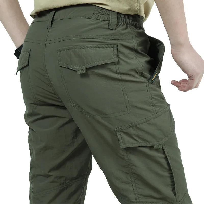 Summer Casual Lightweight Army Military Long Trousers Male Waterproof Quick Dry Cargo Camping Overalls Tactical Pants Breathable