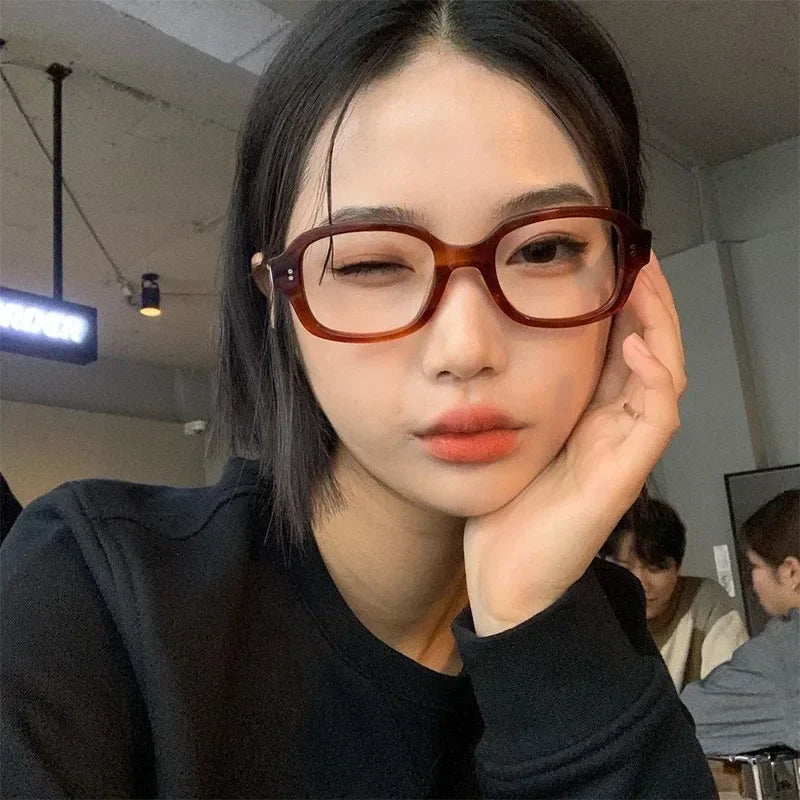 Retro Square Frame Eyeglass for Women Red Computer Reading Glasses Clear Blue Light Blocking Eyewears Vintage Decorative Goggles