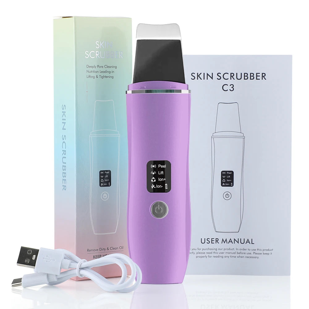 Ultrasonic Skin Scrubber Peeling Blackhead Remover Deep Face Cleaning Ultrasonic Ion Acne Pore Cleaner Facial Shovel Scrubber