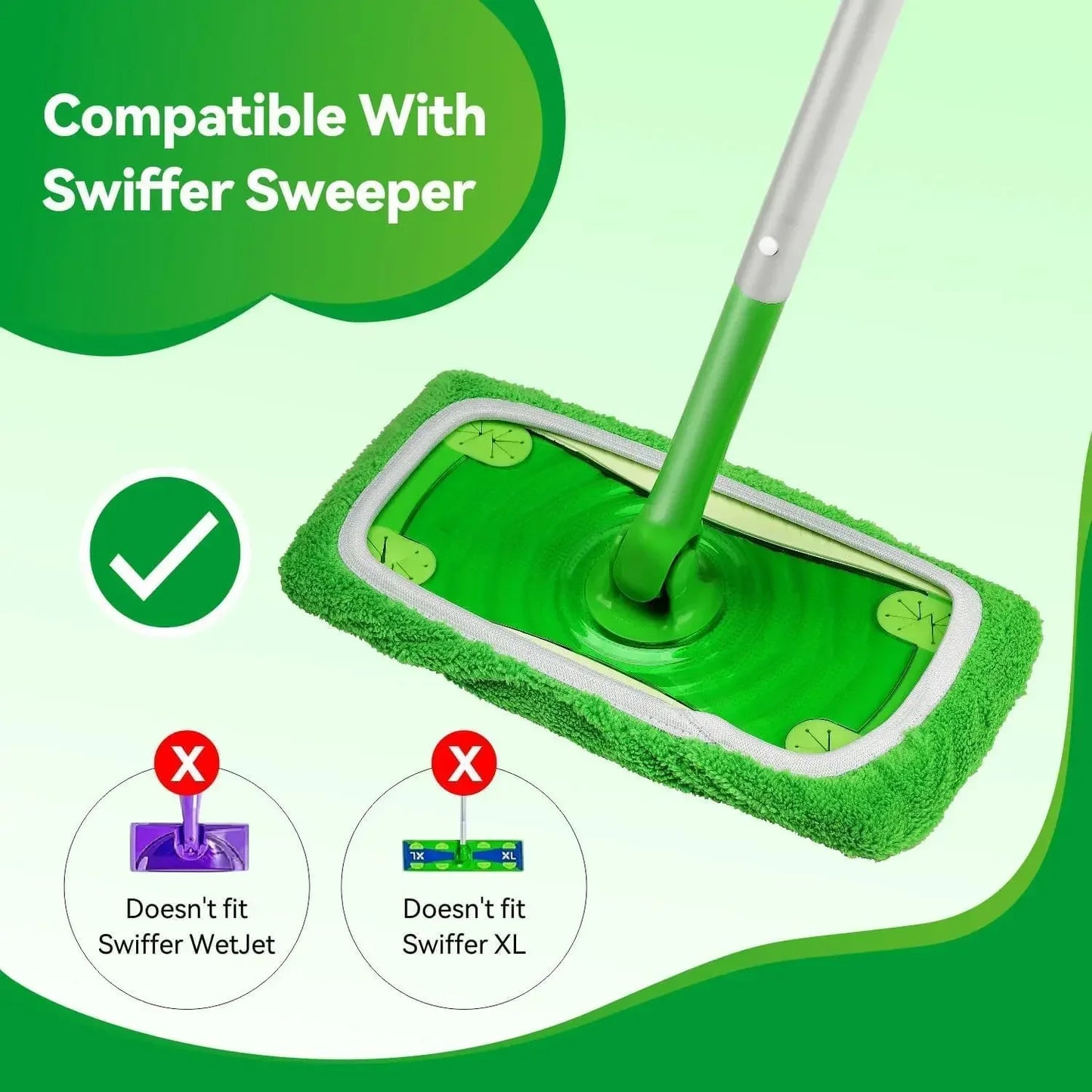 Replacement Washable Rag Towel Sweeper Wet & Dry Cleaning Cloths Reusable Microfiber Mop Pads Green Furniture Flooring Mop Head