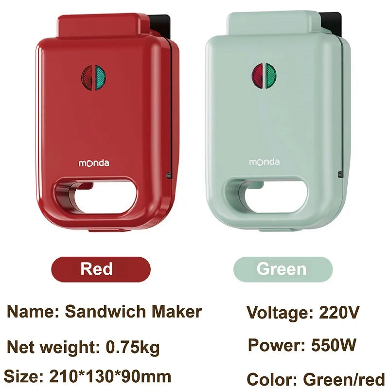 550W Sandwich Machine Fast Breakfast Machine Home Hot-pressed Toasted Non-stick Bread Mini Panini Machine Multi-function Toaster