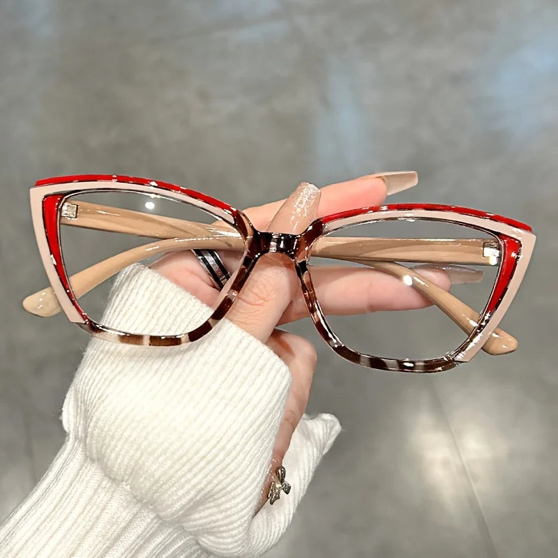 Cat Eye Clear Lens Glasses Retro Color Block Fashion Decorative Glasses Computer Spectacles For Women