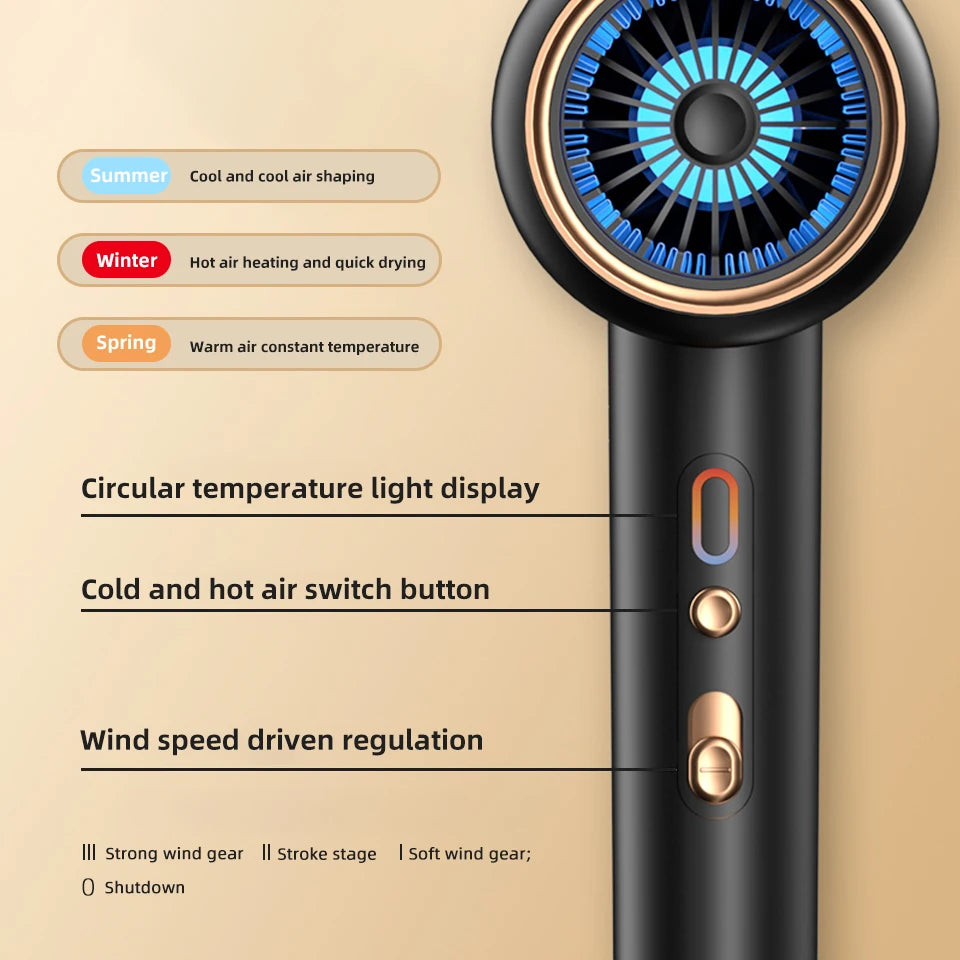 Professional Hair Dryer Negative Lonic Blow Dryer Hot Cold Wind Air Brush Hairdryer Strong PowerDryer Salon Tool 2400W 3th Gear