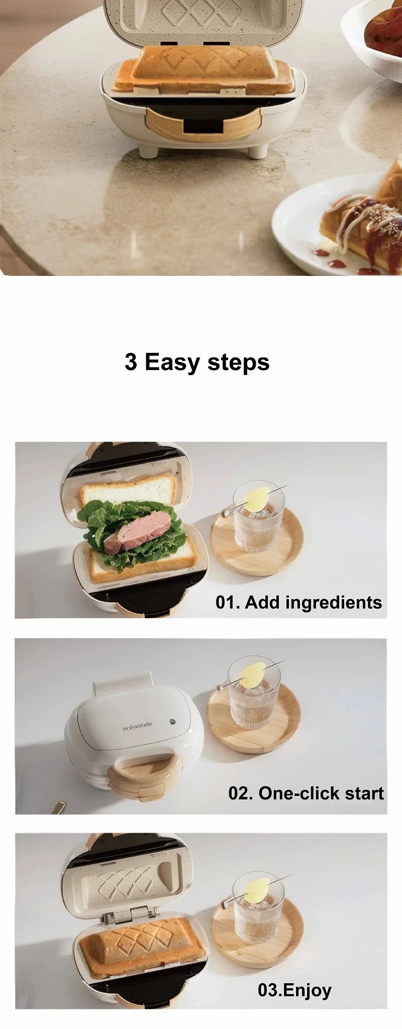 500W Sandwich Machine Fast Breakfast Machine Home Hot-pressed Toasted Non-stick Bread Mini Panini Machine Multi-function Toaster