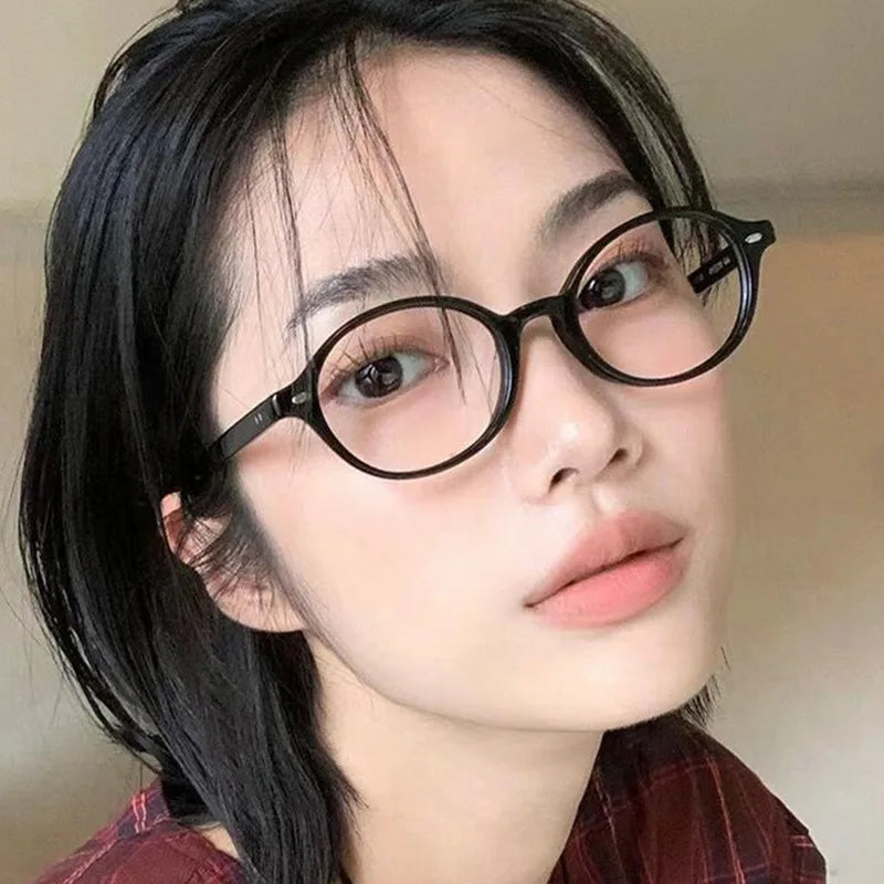 57230 New Oval Anti Blue Light Glasses Women Fashion Rivet Transparent Spectacles Optical Prescription Eyeglass