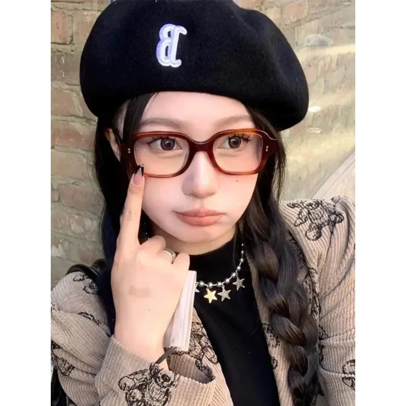 Y2k Vintage Decorative Goggles Retro Square Frame Eyeglass Women Red Computer Reading Glasses Clear Blue Light Blocking Eyewears