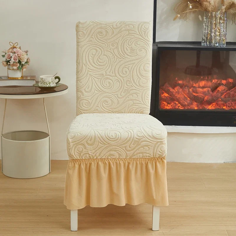 1/2/4/6pcs Jacquard Dining Chair Cover Pure Color All-inclusive Chair Slipcover with Skirt Elastic Durable Seat Protector Decor