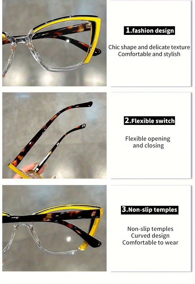 Cat Eye Clear Lens Glasses Retro Color Block Fashion Decorative Glasses Computer Spectacles For Women