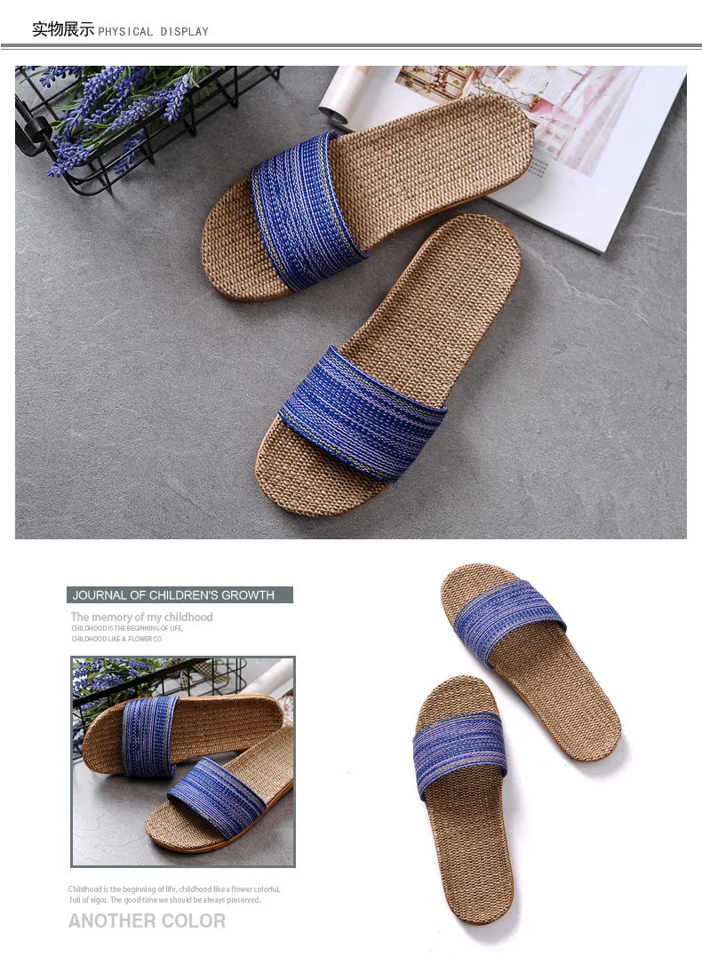 Linen Slippers For Female Summer Home Indoor Lovers Anti-Skid Thick Floor Shoe For Male Summer Home Cotton And Linen Sandals