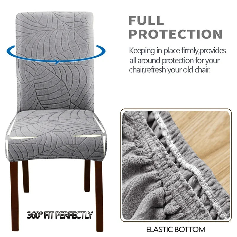 1/2/4/6pcs Jacquard Dining Chair Cover Pure Color All-inclusive Chair Slipcover with Skirt Elastic Durable Seat Protector Decor