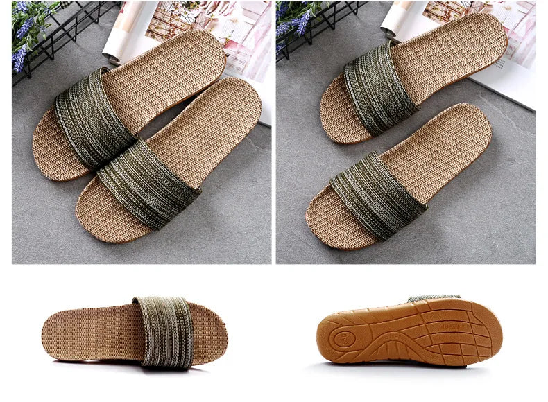 Linen Slippers For Female Summer Home Indoor Lovers Anti-Skid Thick Floor Shoe For Male Summer Home Cotton And Linen Sandals