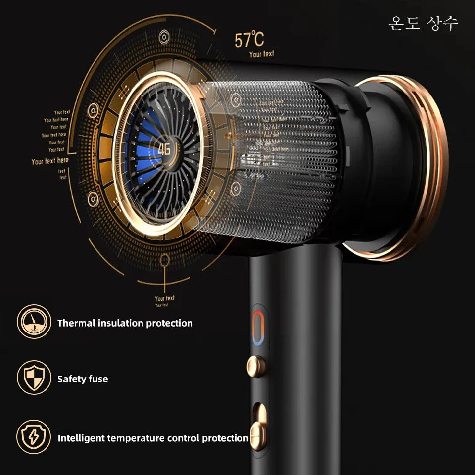 Professional Hair Dryer Negative Lonic Blow Dryer Hot Cold Wind Air Brush Hairdryer Strong PowerDryer Salon Tool 2400W 3th Gear