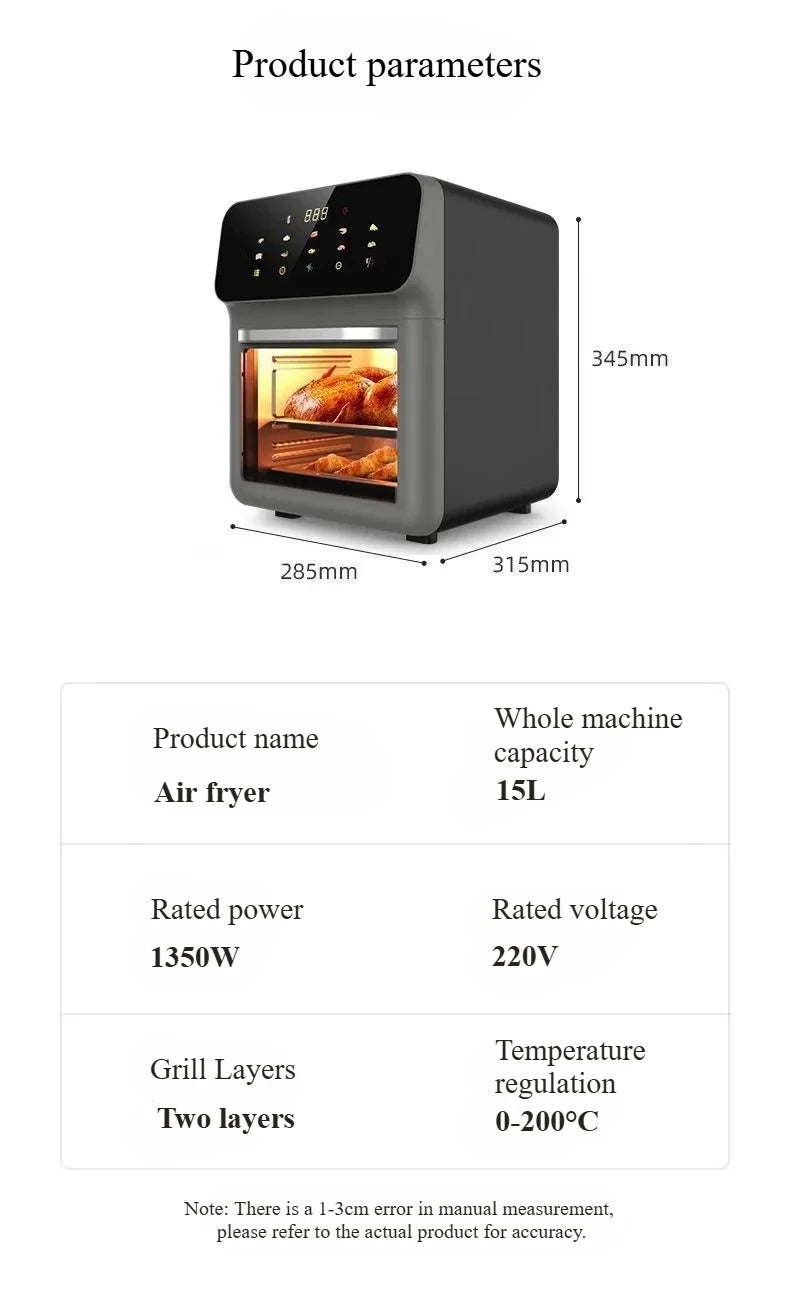 New Visual Air Fryer Household 220V 15L Large Capacity Air Fryer Oven Kitchen Appliance Freidoras De Aire
