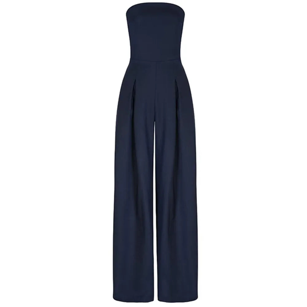 BKLD Solid Color 2025 Women Casual Backless Pleated Strapless Sexy Party Clubwear Slim Fit Long Pants One Pieces Jumpsuits