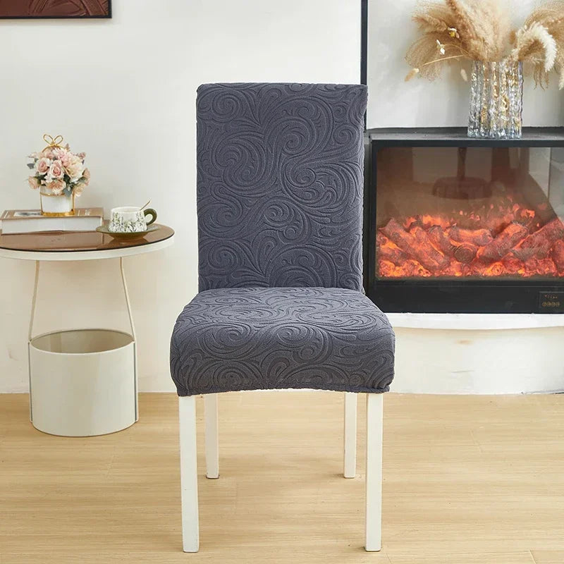 1/2/4/6pcs Jacquard Dining Chair Cover Pure Color All-inclusive Chair Slipcover with Skirt Elastic Durable Seat Protector Decor