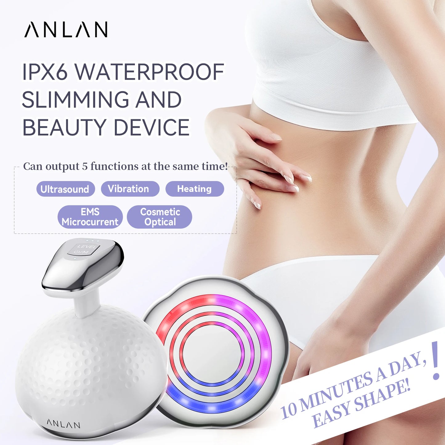 ANLAN RF Body Slimming Machine 5 in 1 EMS Cavitation Ultrasonic Fat Burner Belly Fat Burning Slim Shaping Lose Weight Massager