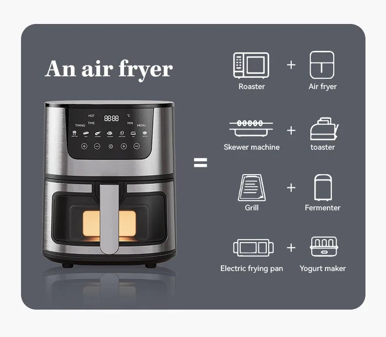 Smart Air Fryer Electric visual window 7L Oil-free Air Fryer Automatic Household Kitchen 360°Baking Convection Oven Air Fryers