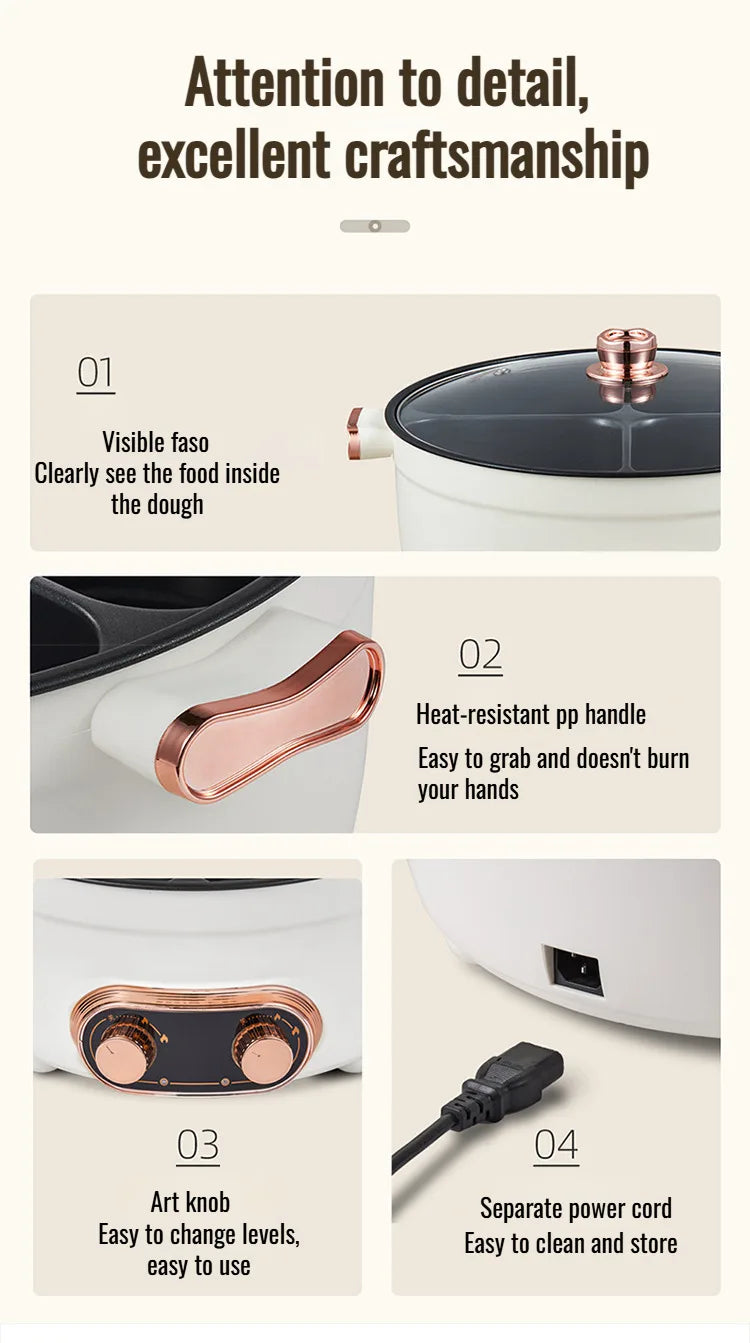 Electric Hot Home electric hot pot with separate controls Four-grid self-heating hot pot Split Mandarin Duck Pot Double-sex hot