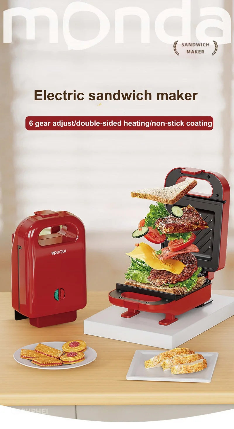 550W Sandwich Machine Fast Breakfast Machine Home Hot-pressed Toasted Non-stick Bread Mini Panini Machine Multi-function Toaster