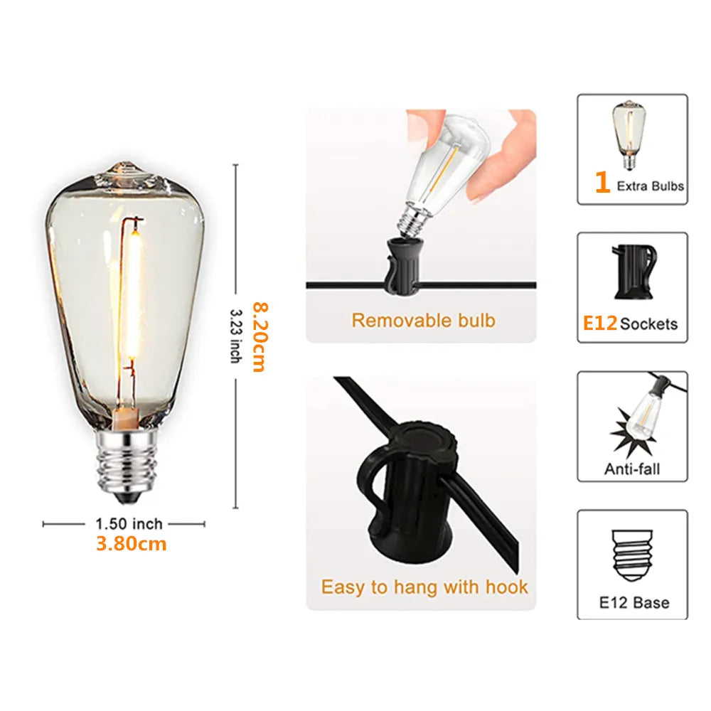 ST38 Globe Outdoor LED String Lights Plastic Shatterproof Bulbs Waterproof Patio Lights for Garden Outside Backyard Porch EU220V