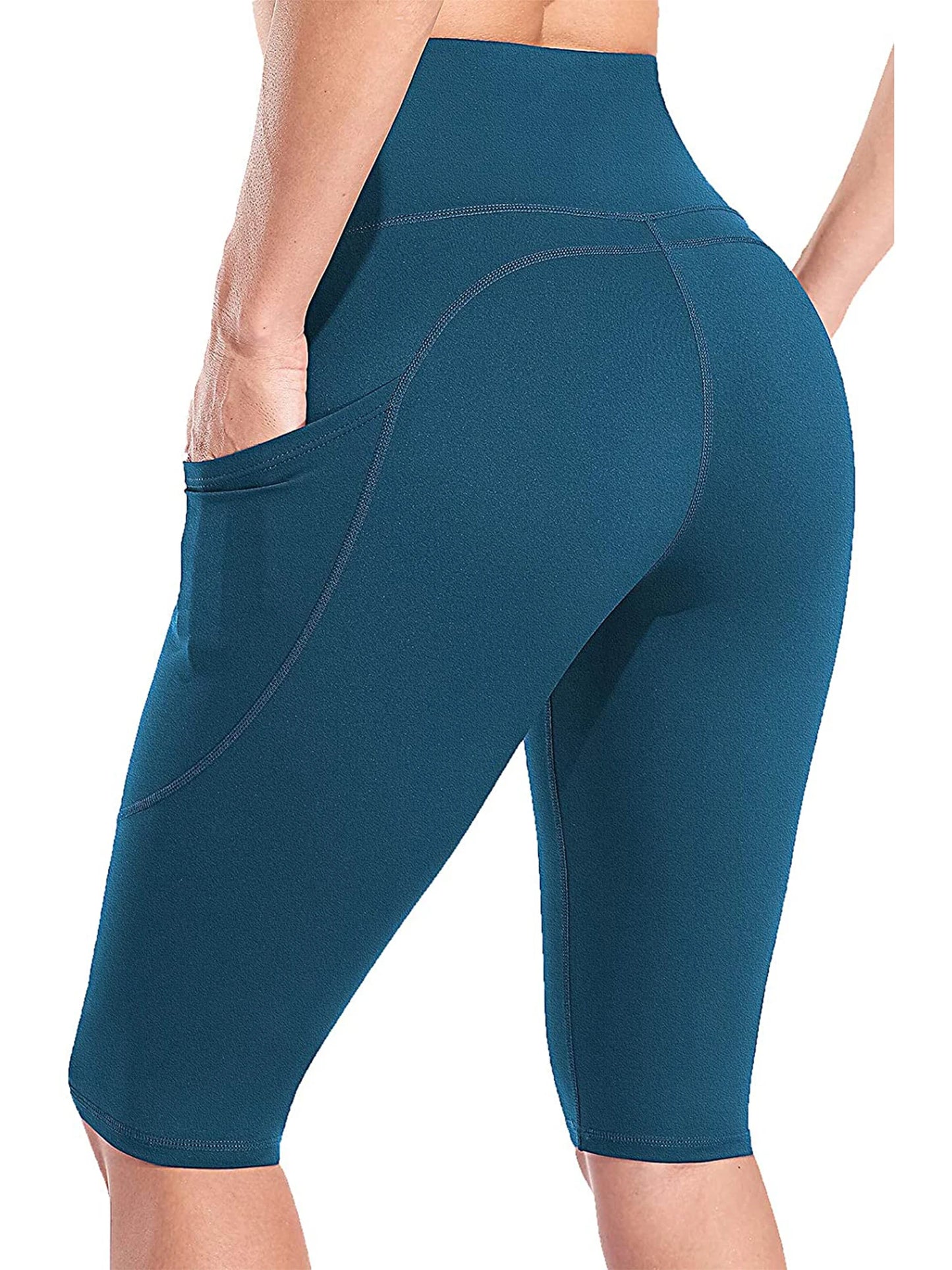 Anfilia Women Yoga Shorts Jogging Running Cycling Fitness Sportswear High-waist with Side Pockets Sporty Shorts Solid Color