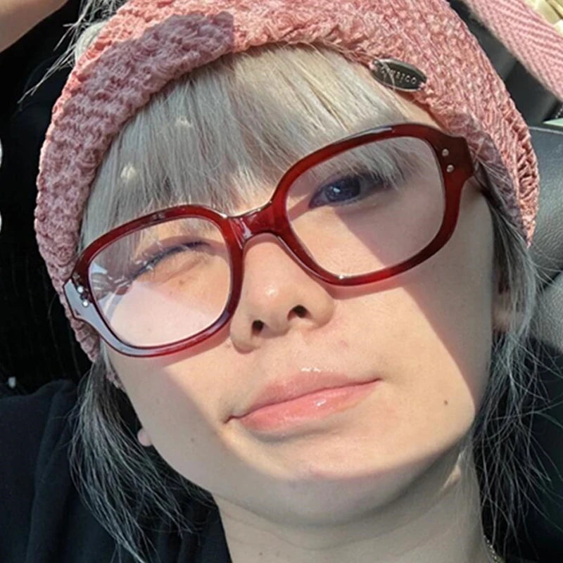 Retro Square Frame Eyeglass for Women Red Computer Reading Glasses Clear Blue Light Blocking Eyewears Vintage Decorative Goggles
