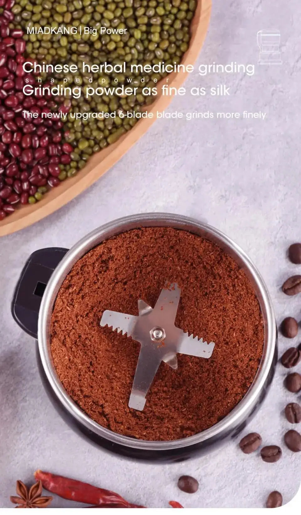 Electric Multifunctional New Coffee Grinder Kitchen Cereal Nuts Beans Spices Grains Grinder Machine for Home Coffee Grinder