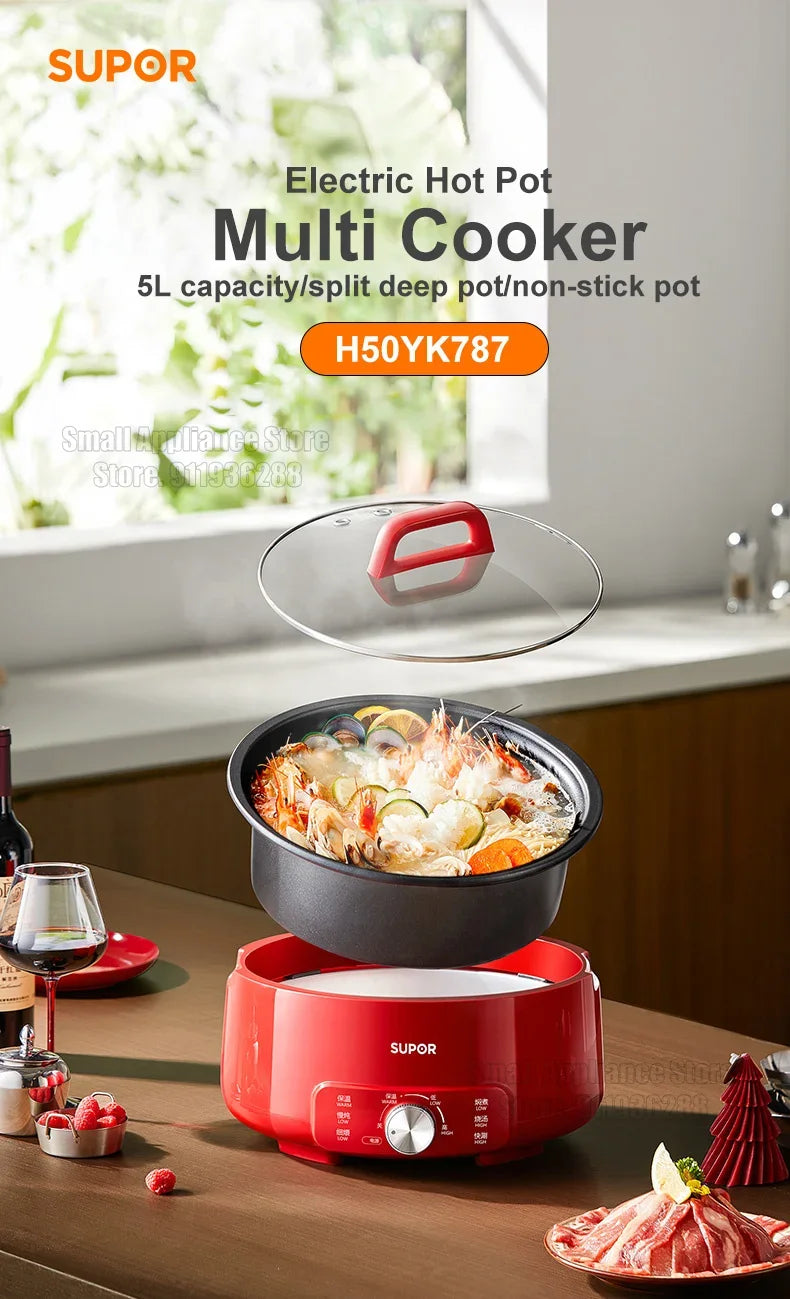 SUPOR 220V Multi Cookers Split Deep pot Electric Pot 1-5 People Household Non-stick Pan Hot Pot Rice Cooker Cooking Appliances