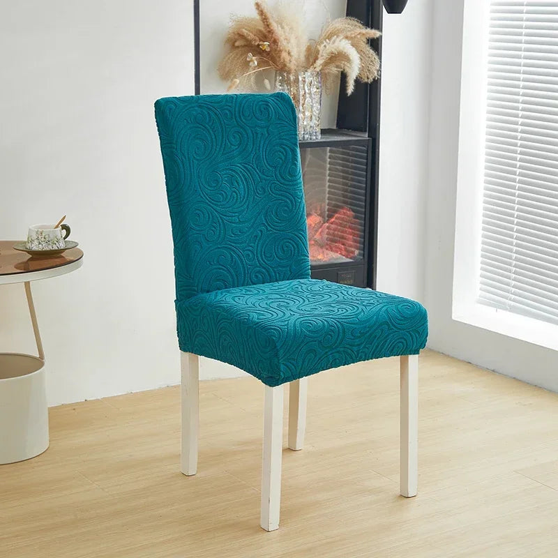 1/2/4/6pcs Jacquard Dining Chair Cover Pure Color All-inclusive Chair Slipcover with Skirt Elastic Durable Seat Protector Decor