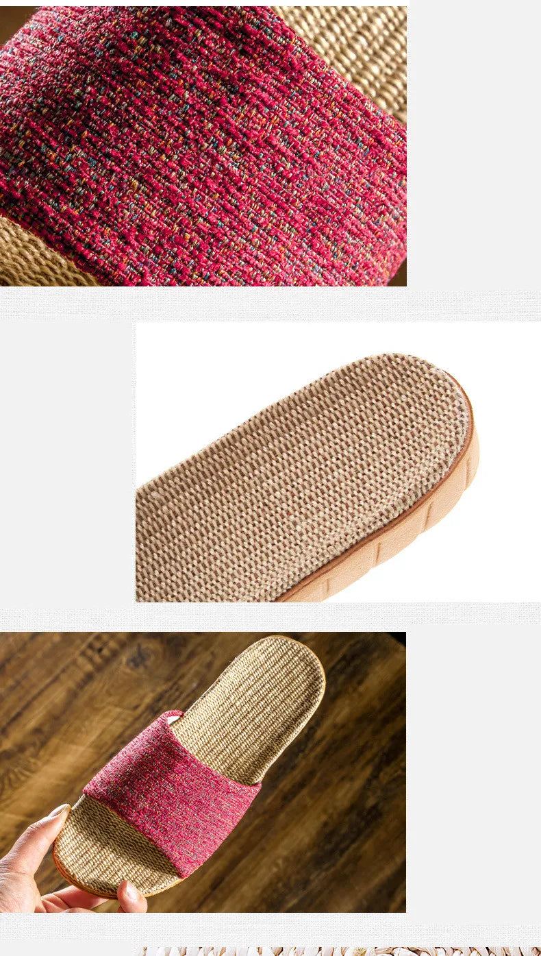 Linen Women Shoes Color Matching Leisure Indoor Floor Shoes Summer Home Slippers Ladies Open Toe Slippers Flat Shoes