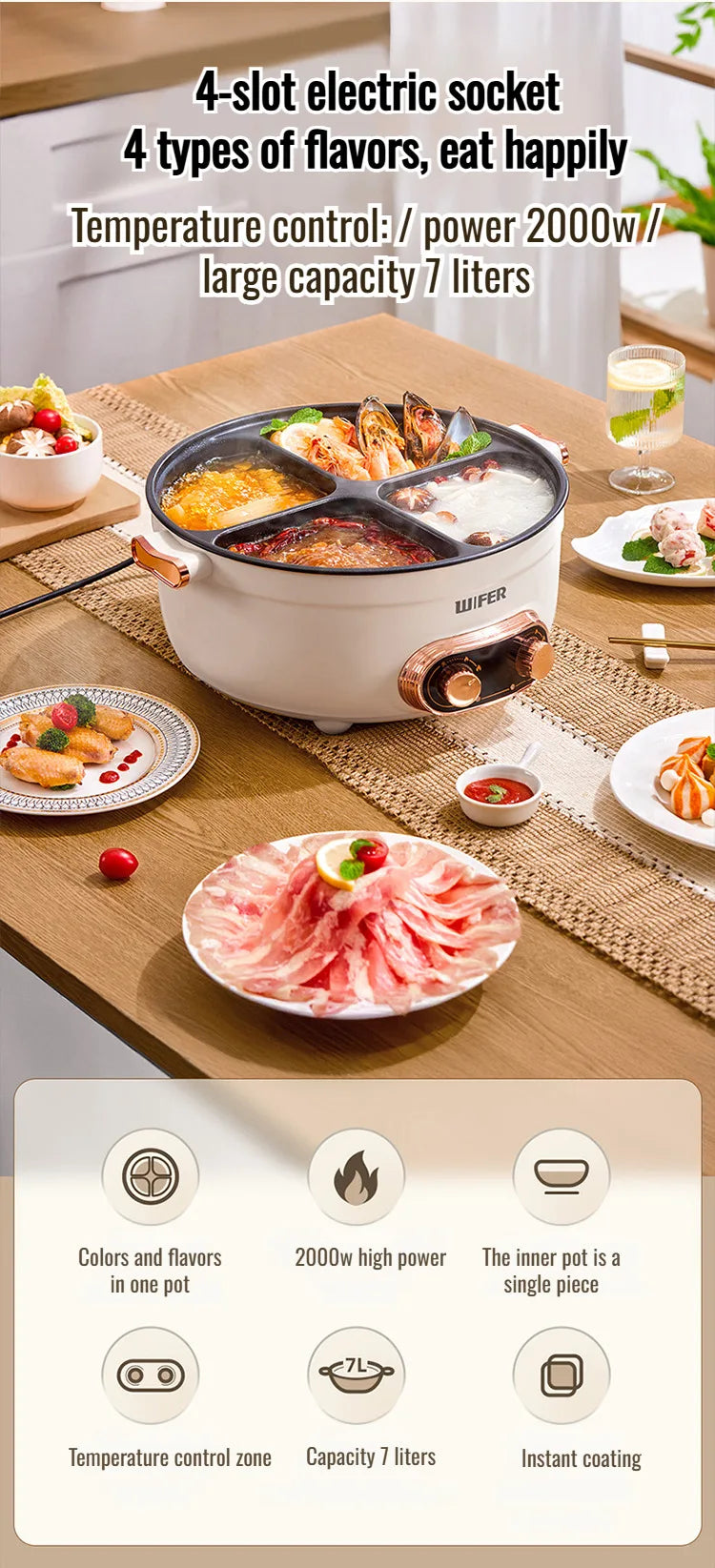 Electric Hot Home electric hot pot with separate controls Four-grid self-heating hot pot Split Mandarin Duck Pot Double-sex hot