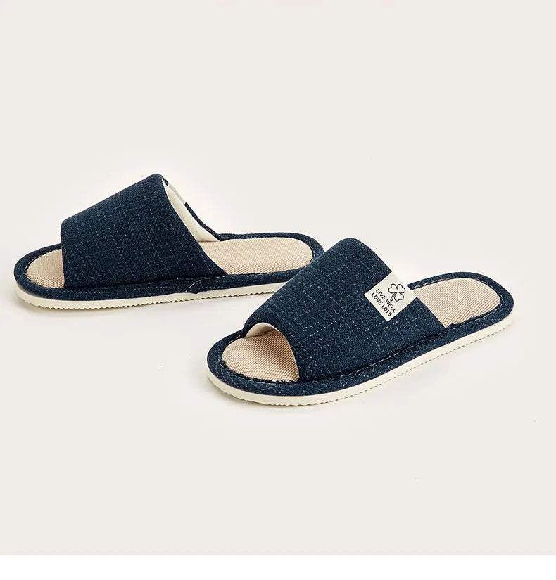 Home Linen Slippers For Men In Spring&Autumn Comfortable Bedroom Open-toed&Breathable Slippers Men's & Women's Shoes Summer
