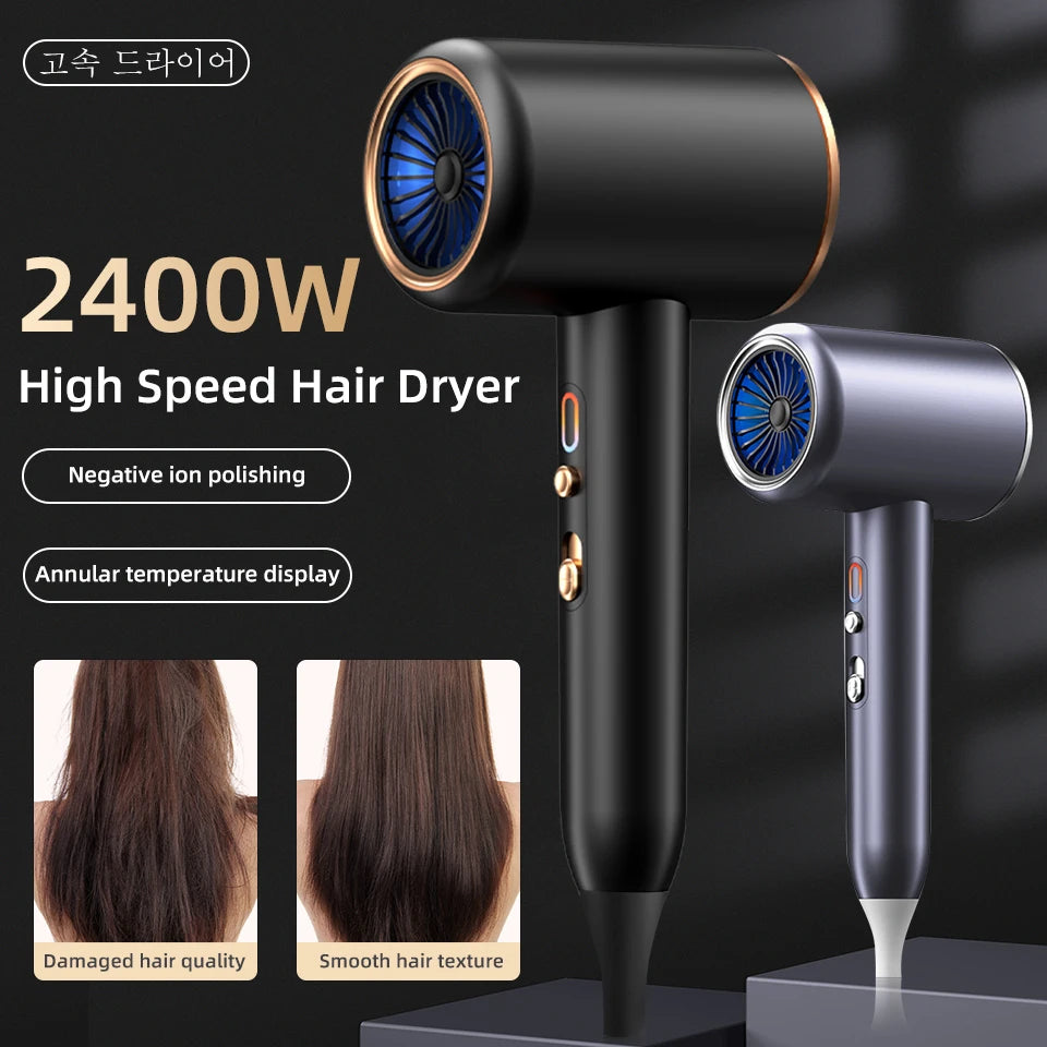 Professional Hair Dryer Negative Lonic Blow Dryer Hot Cold Wind Air Brush Hairdryer Strong PowerDryer Salon Tool 2400W 3th Gear