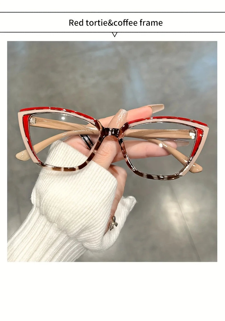 Cat Eye Clear Lens Glasses Retro Color Block Fashion Decorative Glasses Computer Spectacles For Women