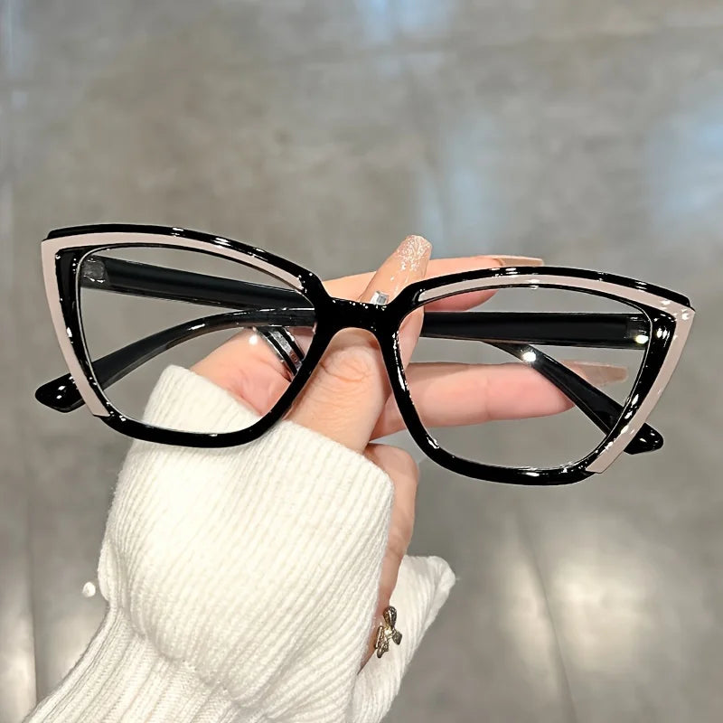 Cat Eye Clear Lens Glasses Retro Color Block Fashion Decorative Glasses Computer Spectacles For Women