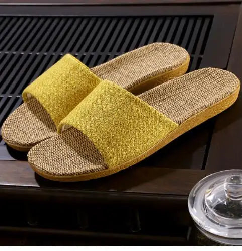 Linen Women Shoes Color Matching Leisure Indoor Floor Shoes Summer Home Slippers Ladies Open Toe Slippers Flat Shoes