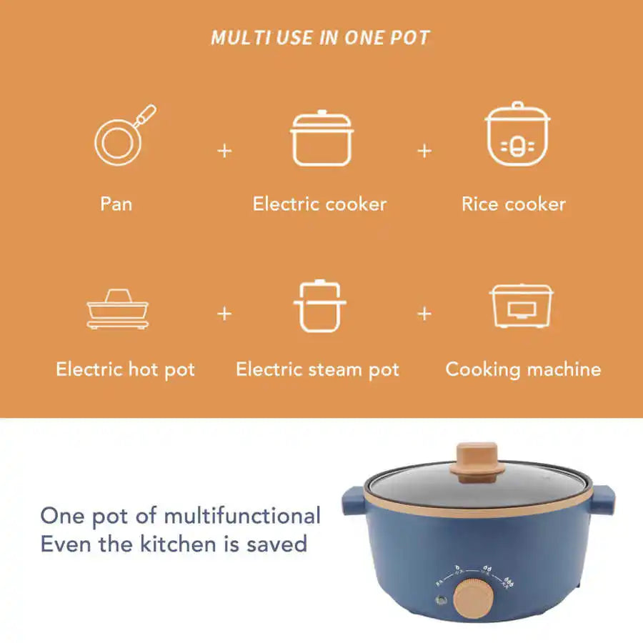 800W Electric Cooker 2.5L 3 Speed Control Single Layer Electric Pot Multifunctional Cooker Home Kitchen Cookware