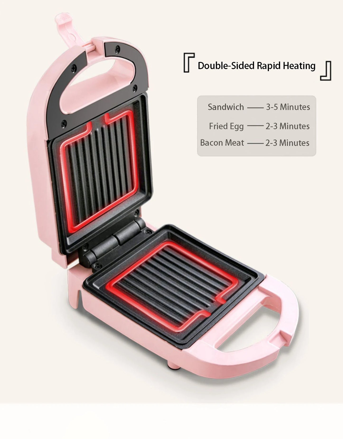 Portable Electric Sandwich Maker Home Multifunctional Machine Non-Stick Breakfast Maker Waffle Baking Pan Pot Pink Red Color