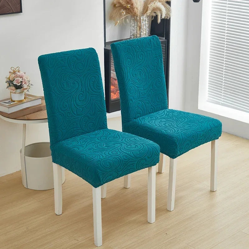 1/2/4/6pcs Jacquard Dining Chair Cover Pure Color All-inclusive Chair Slipcover with Skirt Elastic Durable Seat Protector Decor