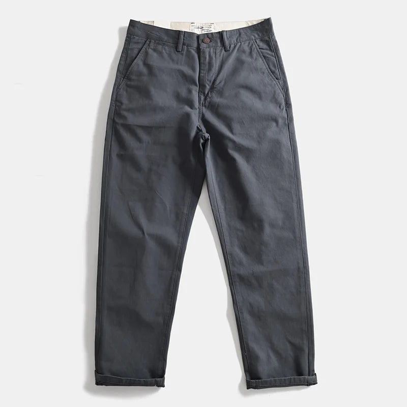 2025 Spring and Autumn New American Retro Woven Twill Chino Cargo Pants Men's Simple 100% Cotton Washed Casual Straight Trousers