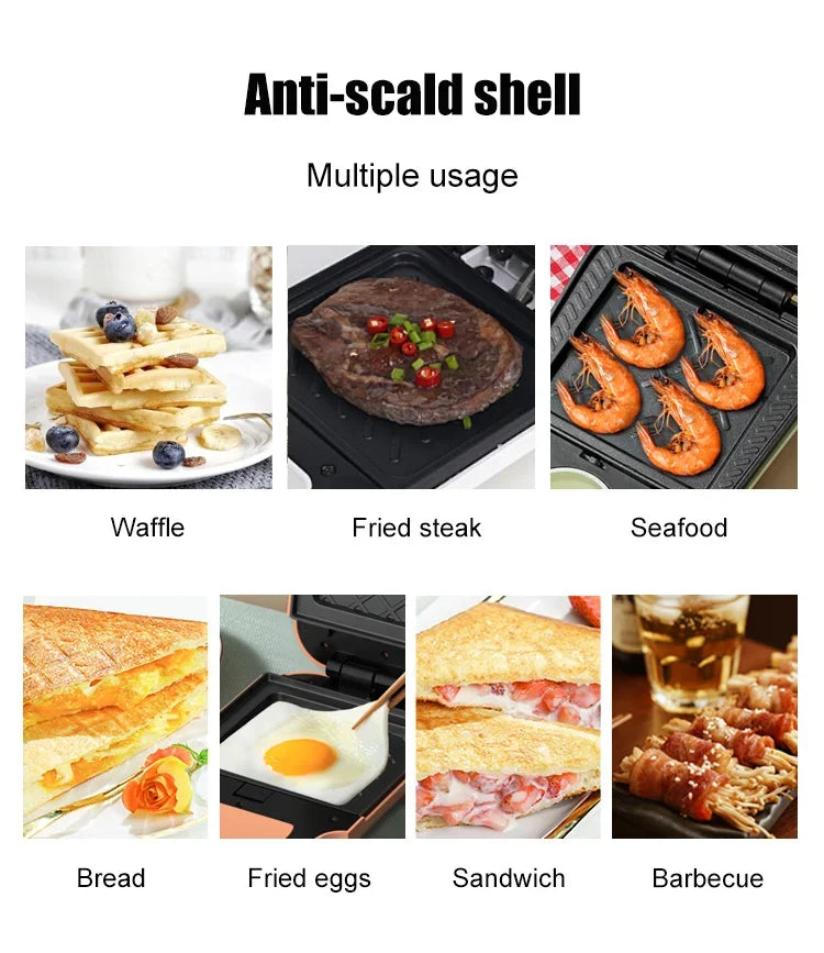 220V Electric Sandwich Maker Breakfast Machine Multi-baker Toaster Baking Waffle Maker Takoyaki Toast Pressure Toaster