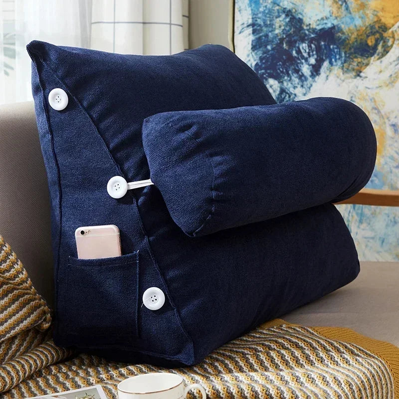 Reading Backrest Triangular Lumbar Support Cushion With Headrest Plush Back Pillow For Pain Relief Sofa Bed Chair Waist Cushion