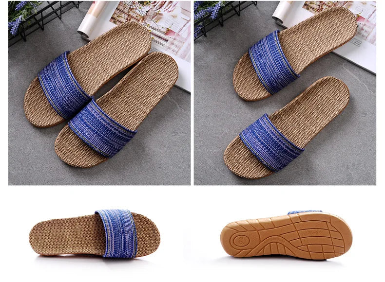 Linen Slippers For Female Summer Home Indoor Lovers Anti-Skid Thick Floor Shoe For Male Summer Home Cotton And Linen Sandals