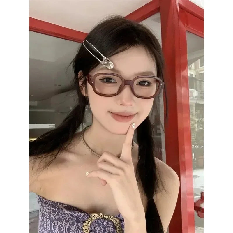 Y2k Vintage Decorative Goggles Retro Square Frame Eyeglass Women Red Computer Reading Glasses Clear Blue Light Blocking Eyewears
