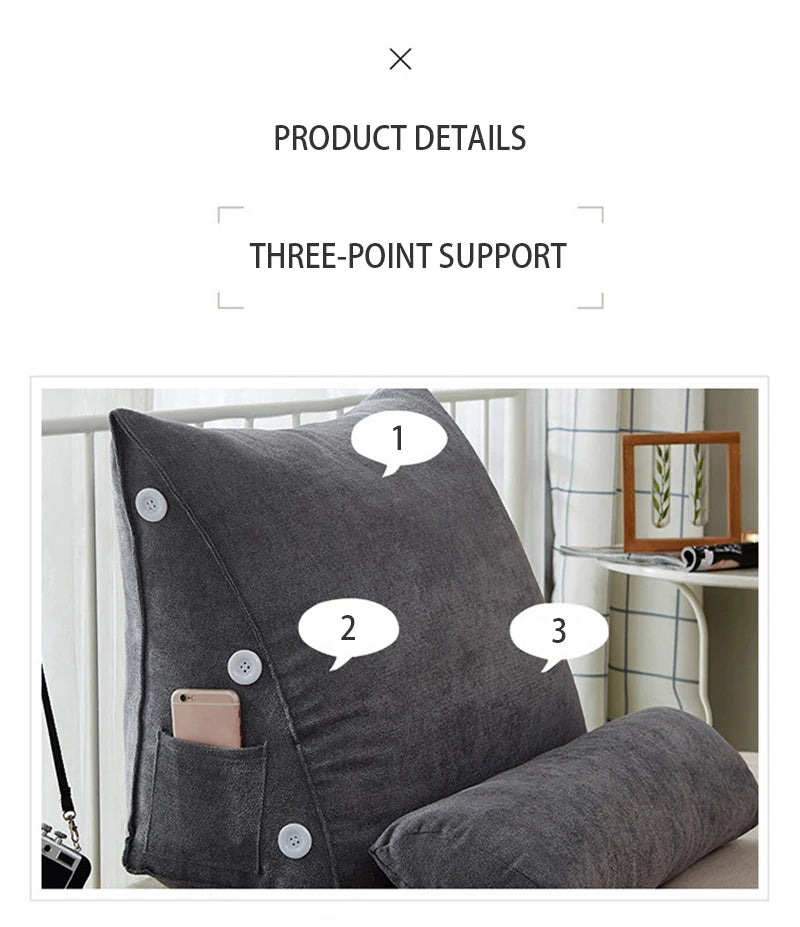 Reading Backrest Triangular Lumbar Support Cushion With Headrest Plush Back Pillow For Pain Relief Sofa Bed Chair Waist Cushion