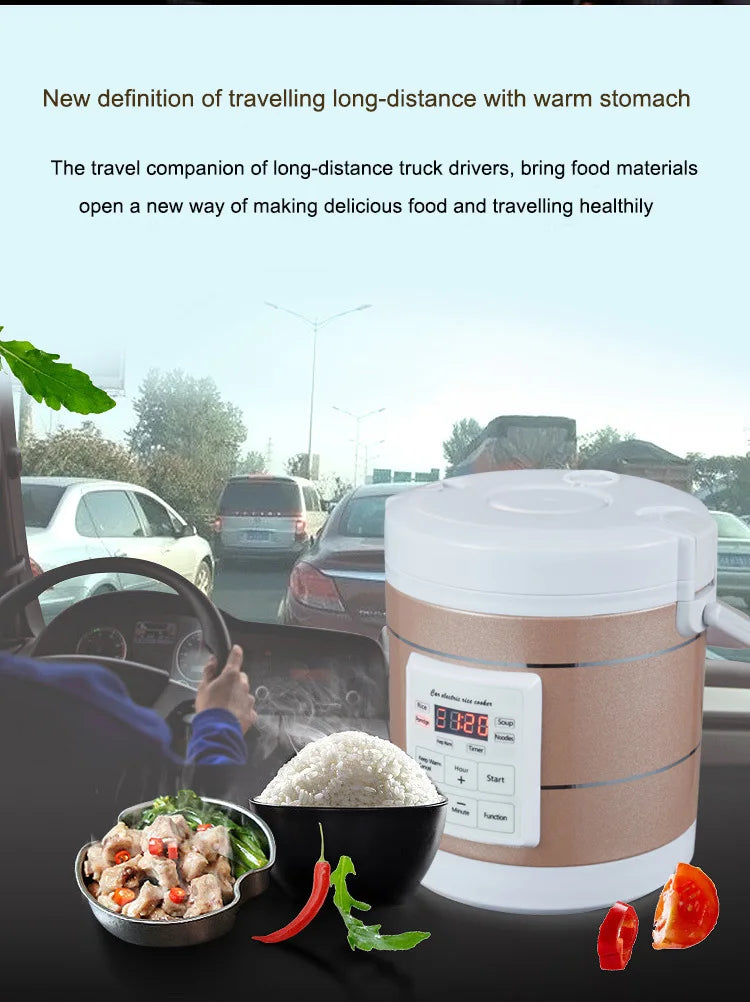 Car rice cooker small smart outdoor electric cooker 12-24V can be regularly insulated and portable for large cars and trucks