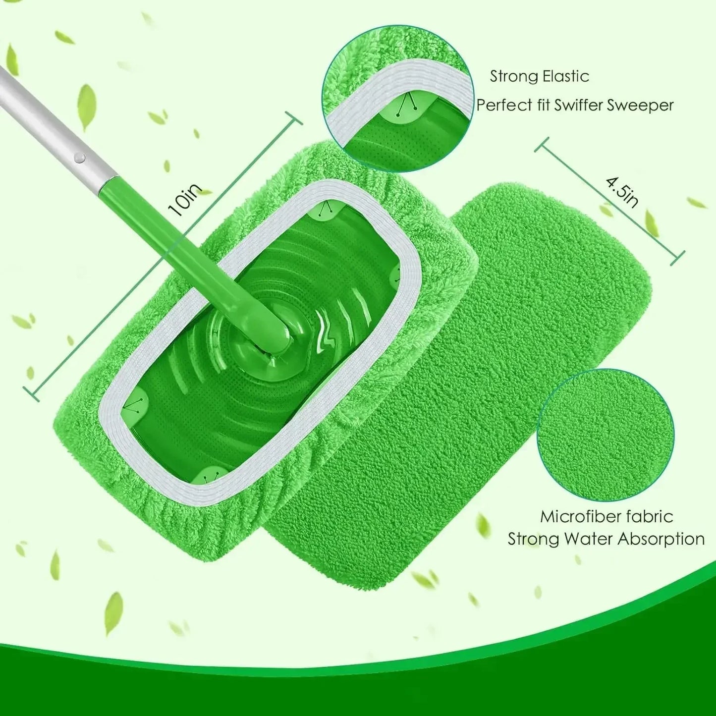 Replacement Washable Rag Towel Sweeper Wet & Dry Cleaning Cloths Reusable Microfiber Mop Pads Green Furniture Flooring Mop Head