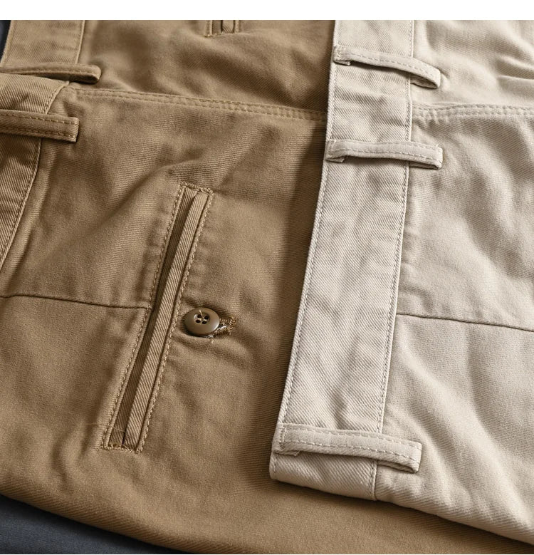 2025 Spring and Autumn New American Retro Woven Twill Chino Cargo Pants Men's Simple 100% Cotton Washed Casual Straight Trousers