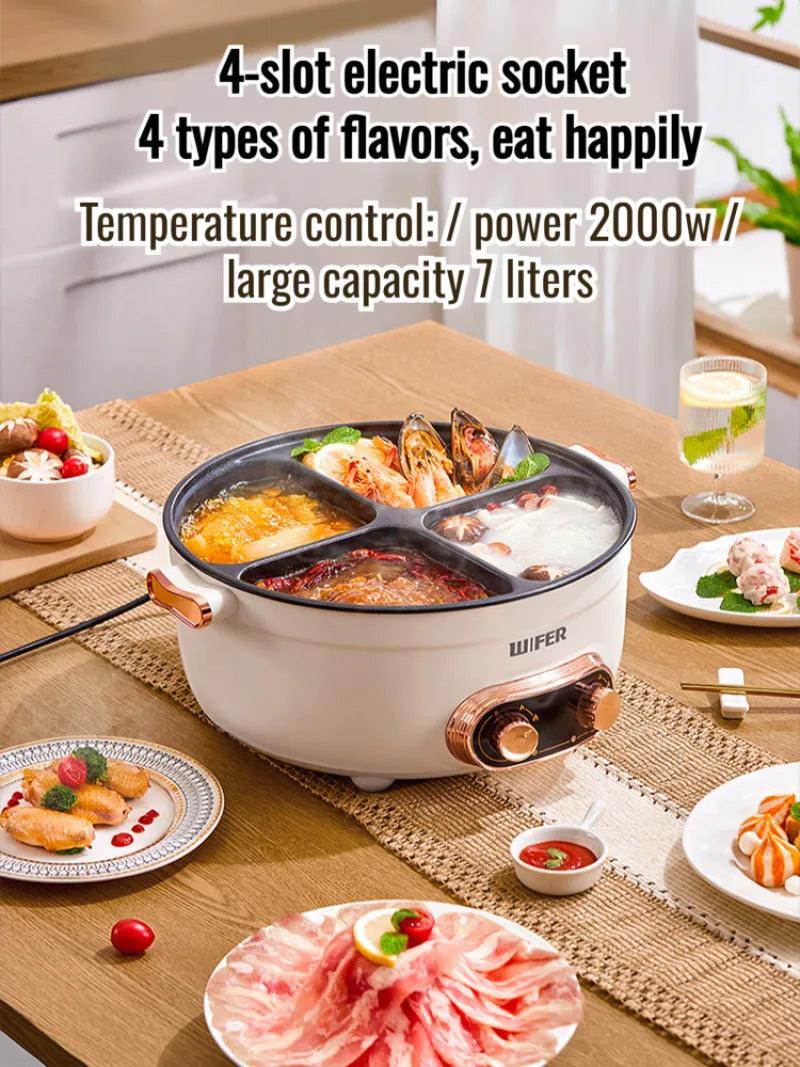 Electric Hot Home electric hot pot with separate controls Four-grid self-heating hot pot Split Mandarin Duck Pot Double-sex hot